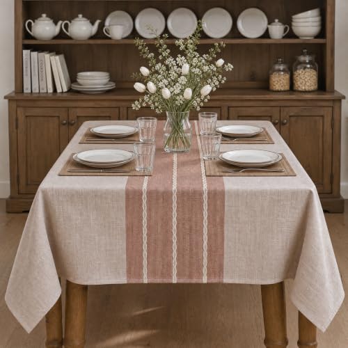 Caramel Rustic Burlap Tablecloth 60x84 Inch Rectangular - Horaldaily