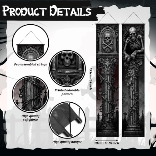 Dark Gray Halloween Cemetery Banner Set - 6 Creepy Gothic Porch Decorations