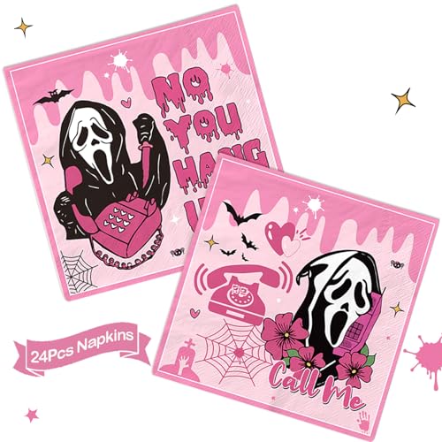 Pink Halloween Party Tableware Set - Plates, Napkins, Cups & Decorations