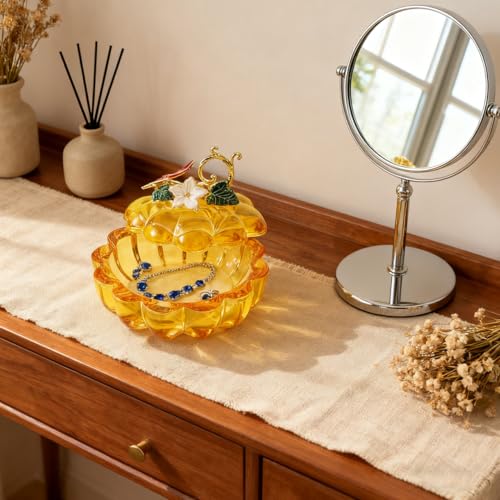 Glass Pumpkin Trinket Box - Handcrafted Crystal Jewelry Storage, Fall Decor