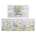 Spring Kitchen Rug Set of 2 Non-Slip Washable Floral & Wood Grain Mats - Spring