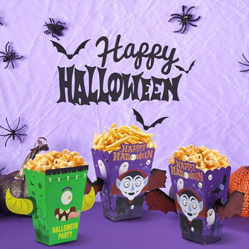 Halloween Popcorn Boxes 24-Pack Ghost Skeleton Monster Disposable Paper Container
