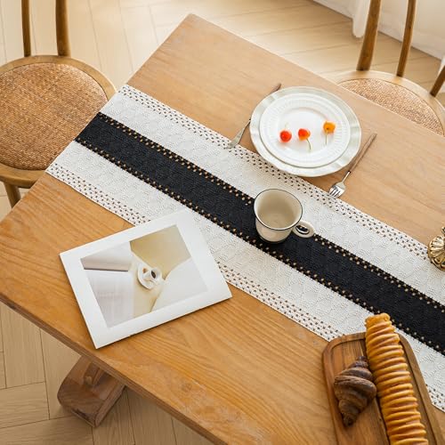 Farmhouse Table Runner 12x72 Black Fall Home Decor - Rustic Boho Style, Perfect for Dining & Events