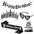 Gothic Birthday Decorations Set - Crown, Sash, Sunglasses, Banner & Cake Topper