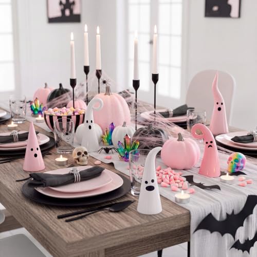 Pink Halloween Ceramic Ghost Decor Set - Witch Hat Shape, 5 Pieces