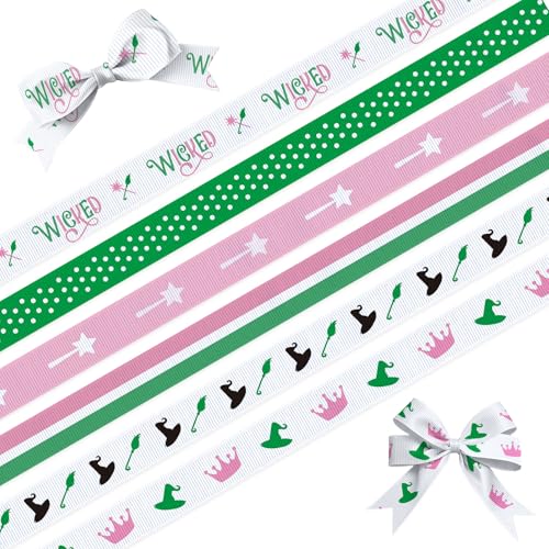 Halloween Witch Ribbons Set - Pink & Green Grosgrain Craft Wraps for Decorations