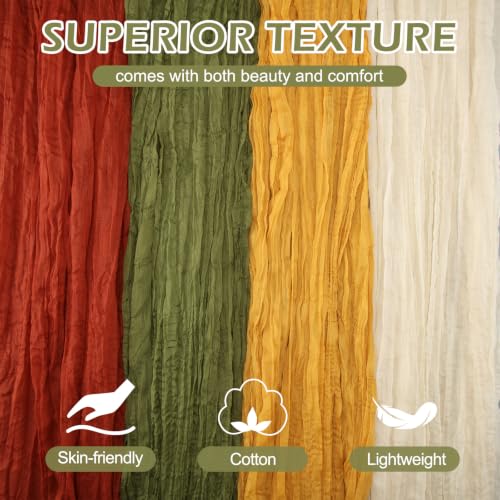 4 Pack Fall Boho Cheesecloth Table Runners - Autumn Party Decor Variation of Boho