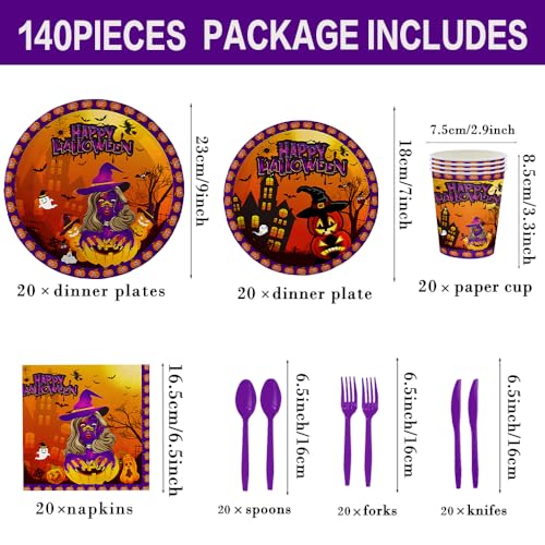 Halloween Party Tableware Set - 20 Plates, Napkins, Cups & Utensils for 20 Guests