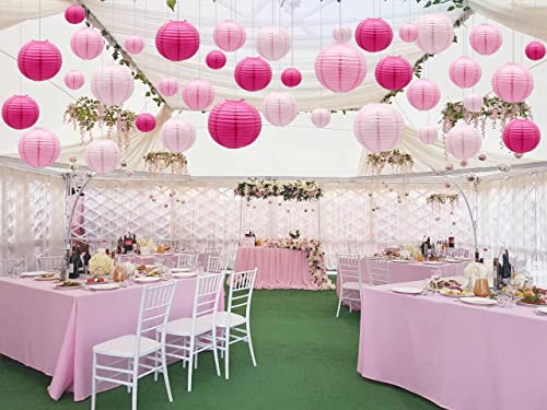 Pink Paper Lanterns Set of 21 - Hanging Party Decorations, Assorted Sizes & USPs