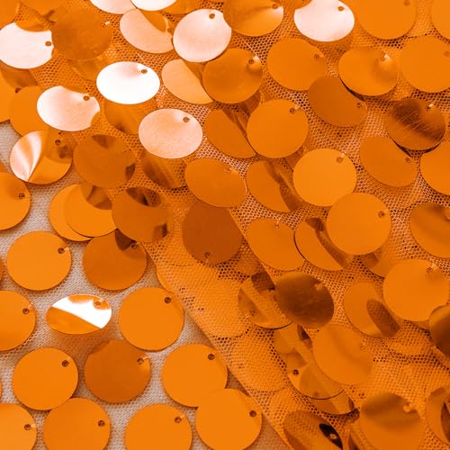 12x108 Inch Orange Sequin Table Runner - Premium Big Payette Glitter Banquet Decor
