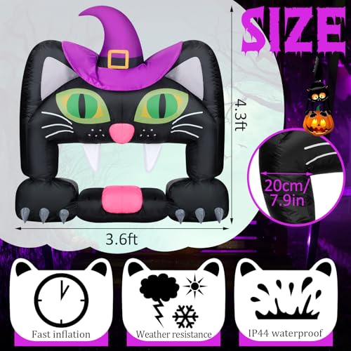 Halloween Inflatable Cat Car Decoration - 4.3FT LED Trunk or Treat Decor - Black & Green