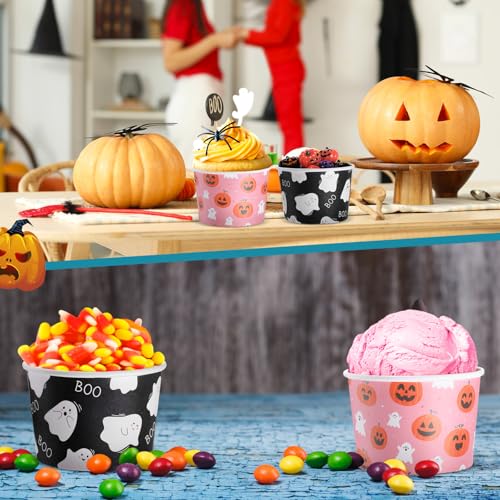 Halloween Ghost Ice Cream Cups 8 oz - Pack of 100 - Elegant Boo Pumpkin Design
