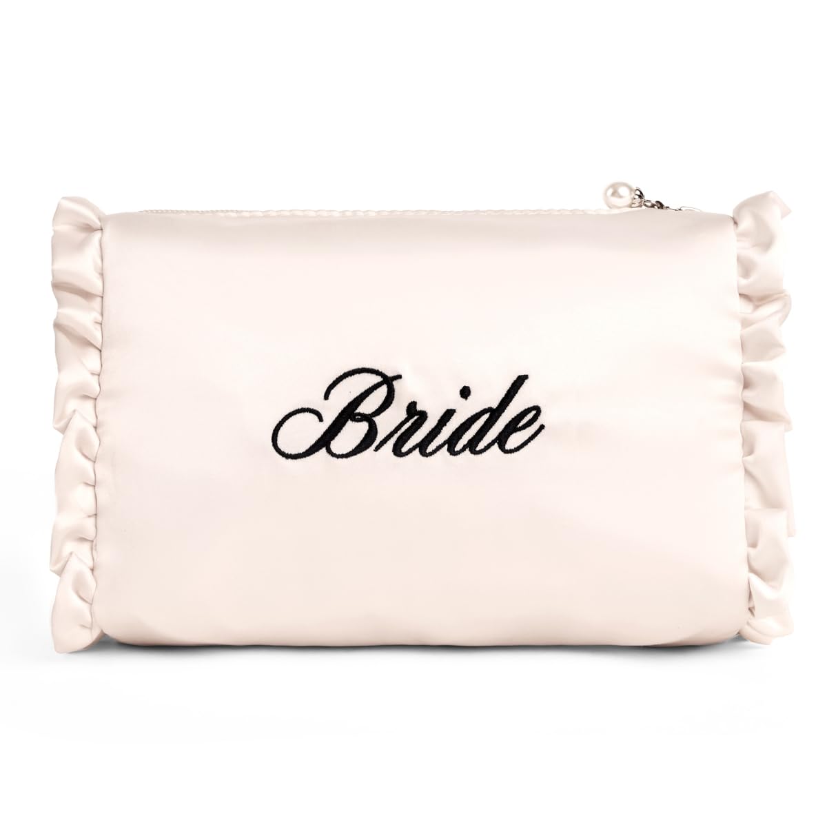 xo, Fetti Satin Bride Cosmetic Bag | Bachelorette Party Decorations, Bride To Be Purse, Bridal Shower Accessory, GRWM Makeup Bag