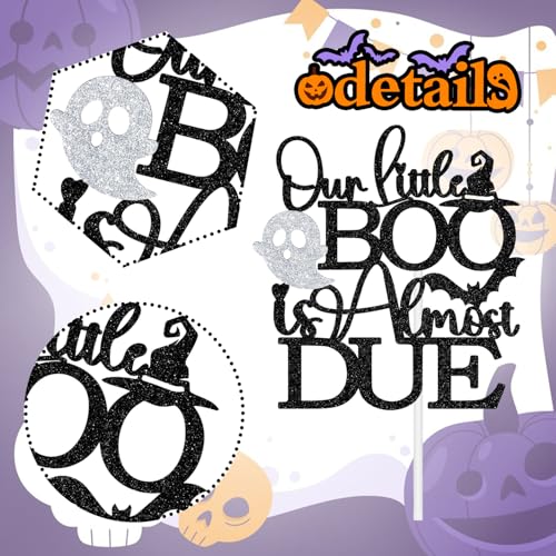 Halloween Baby Shower Cake Topper - Our Little Boo Spooky Decor, Black Glitter
