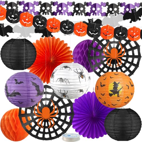 Halloween Indoor Decorations Kit with Paper Lanterns & Garlands - Spooky Festive Decor Set