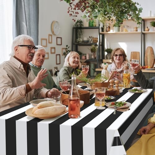 White and Black Horizontal Striped Table Cloth 3pcs 54x108 Inches for Rectangular Tables - Disposable
