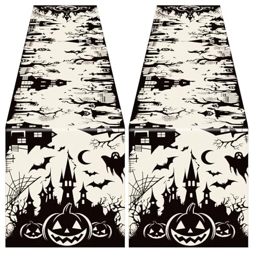Halloween Table Runner 2 Pack Spooky Haunted Style 13 x 72 Inch Linen Decor