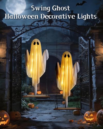 3.3 FT Outdoor Hanging Swing Ghost Halloween Decorations - 2 Pack