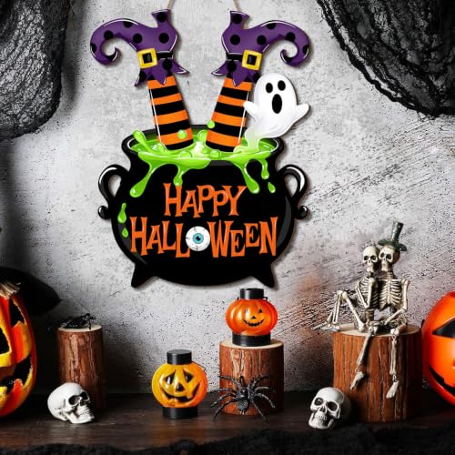 Halloween Witch Door Sign with Legs and Cauldron - Festive Wall Hanging Decor