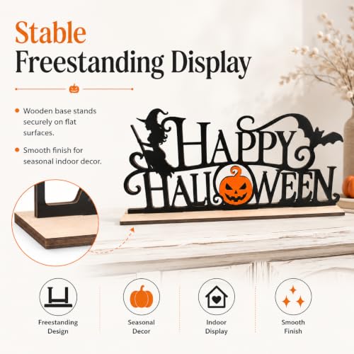 Halloween Wooden Sign Decor - Spooky Jack-o-Lantern Witch Bat Indoor Ornament