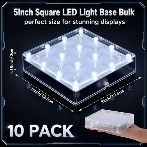 10 Pack 5-Inch Square LED Light Bases for Glass Art & Centerpieces