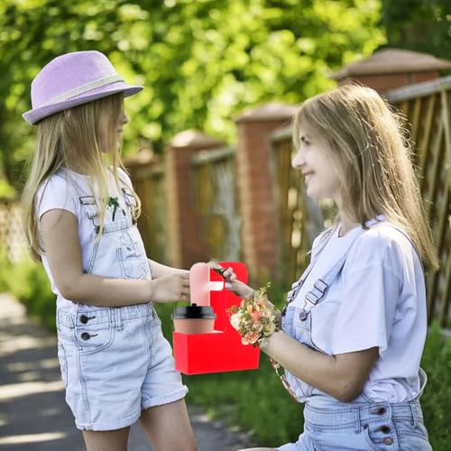 Disposable Drink Carrier Cup Holder with Handle - Red for Mother's Day