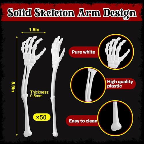 50 Pcs Halloween Skeleton Cocktail Stirrers - Skeleton Hand Swizzle Sticks - Spooky Party Decor