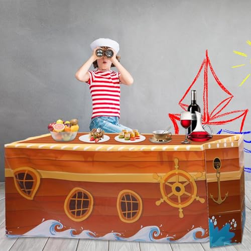 Pirate Party Tablecloth & Ship Prow Decorations - 72x30 inch Nautical Table Cover for Halloween Birthday and Jungle Themes