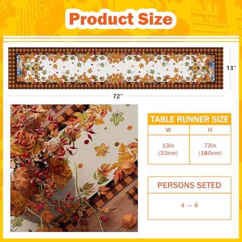 Pumpkin Cross Buffalo Plaid Fall Table Runner Thanksgiving-jesus 13x72 Inch