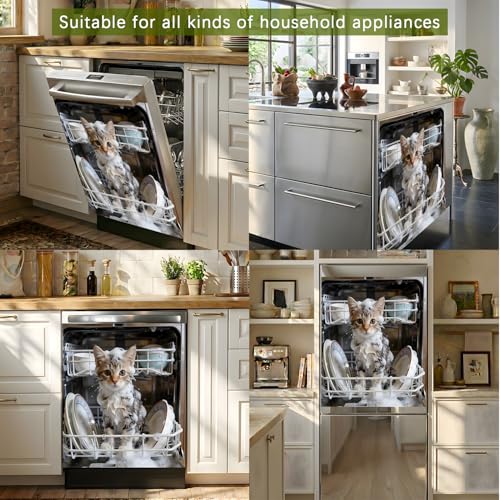 Washing Cat Dishwasher Magnet Cover - 23 x 26 Inch Kitchen Decor
