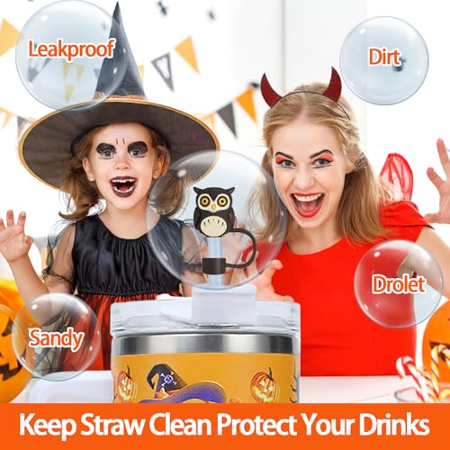 Halloween 5pcs Silicone Straw Covers for Stanley Cup - Black+Orange