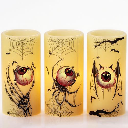 Eldnacele Cobweb Halloween Flameless Candles with 6H Timer - Spooky Decal Edition