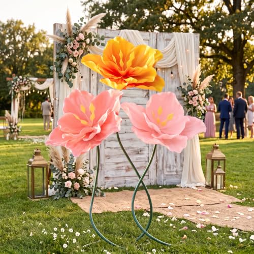 Giant Artificial Hibiscus Flowers Set - Light Pink, Pink & Gold - 3 Pack, 19.7 Inch Tropical Decor with Flexible Aluminum Stems