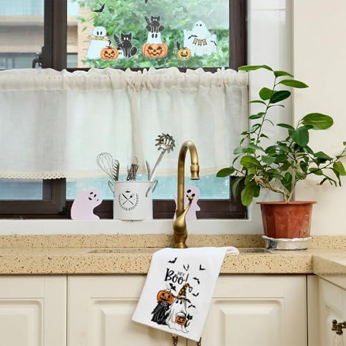 Halloween Kitchen Towels Set of 2 Ghost and Pumpkin Decor - Microfiber Farmhouse Style