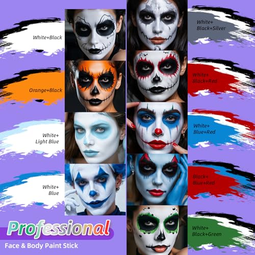 3-Pack Body Paint for Halloween Cosplay - Black, Green, White, 3.03 Fl Oz