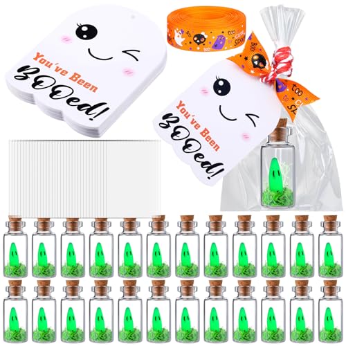 Halloween Ghost Mason Jar Figurine Set - 20 Luminous Mini Ghosts with Moss & Accessories