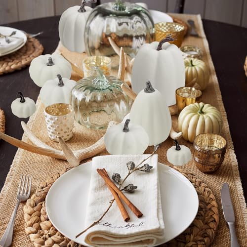 Artificial White Pumpkins Set - Fall Autumn Decor for Halloween Thanksgiving