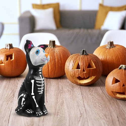 Day of The Dead Dog Figurine Set - Hand-Painted Sugar Skull Skeleton Resin Statues