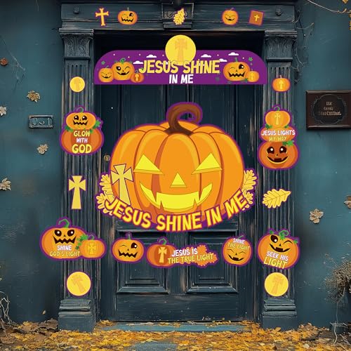 Halloween Religious Car Decorations Banner Kit with Pumpkin & Cross Backdrops