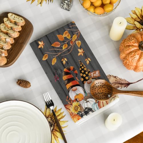 Black Pumpkin Gnome Kitchen Towels Set of 2 18x26 Inch - Fall Decor