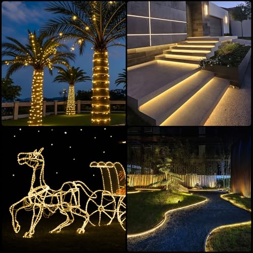 100ft LED Rope Light with Remote - Warm White, 8 Modes, Timer & Memory, Outdoor Waterproof, 30M