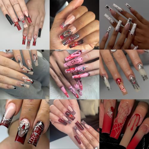 Halloween Nail Stickers 4 Pack 5D Self-Adhesive Spider Web Decals with Rhinestones Style11