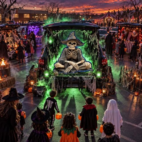 Halloween Car Trunk or Treat Decorations Kit - Ghosts & Cats Banner, Reusable Outdoor Display
