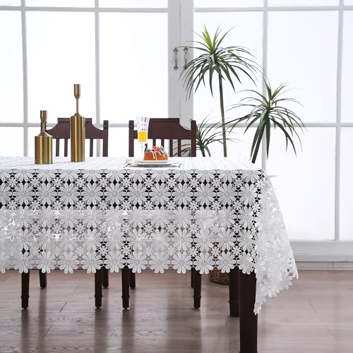 White Crochet Lace Rectangular Tablecloth 104x60 Inches Rustic Wedding & Party Cover