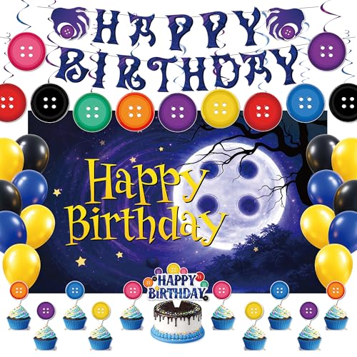 Button Theme Birthday Party Decorations Kit with Banner Balloons and Cake Toppers