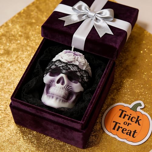 Skull Shaped Scented Candle with Freesia Fragrance - Halloween Decor, 5 oz