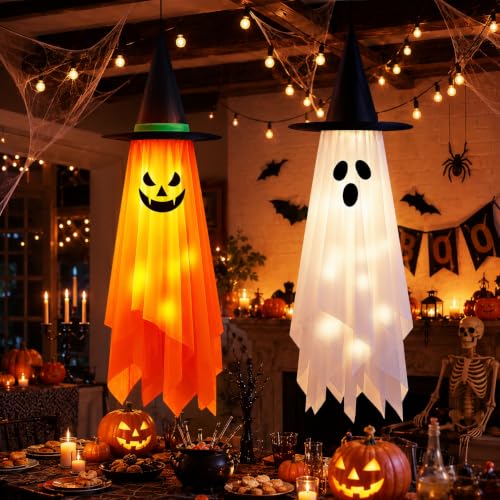 Halloween Outdoor Decorations 4ft Hanging Decor with Timer & Remote Control - Orange & White 2 Pack