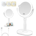Makeup Mirror with Lights, Double Sided 1x/10x Magnifying Mirror，Rechargeable 3 Color Lights & Adjustable Brightness and Height LED Vanity Mirror, 360° Rotation Detachable Travel Make Up(White)