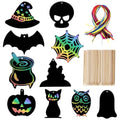 Rainbow Scratch Paper Art Set with Wooden Sticks & String - Halloween DIY Decorations (H-2)