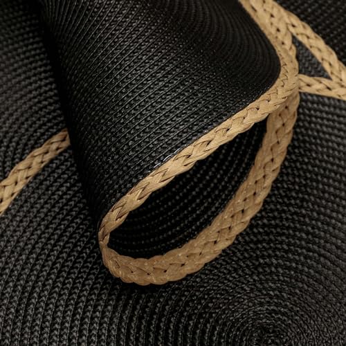 Black Round Placemats Set of 6 - Woven Table Mats with Thin Edge